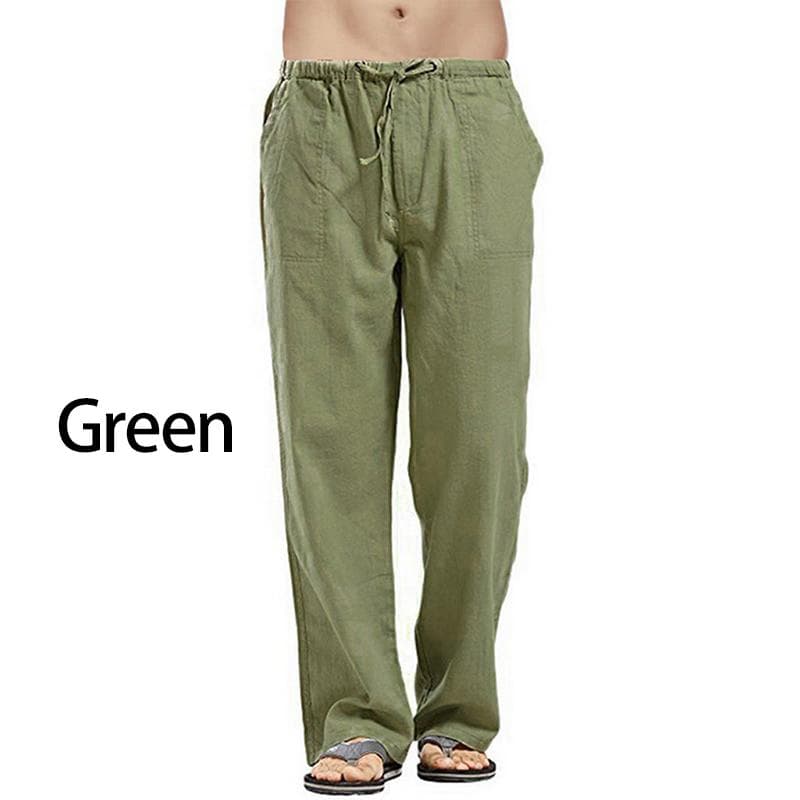 Men's Cotton Linen Pants Loose Cool Casual Long Pants Elastic Waist Long Pant Casual Large Size Streetwear Lightweight Trousers XXXL green