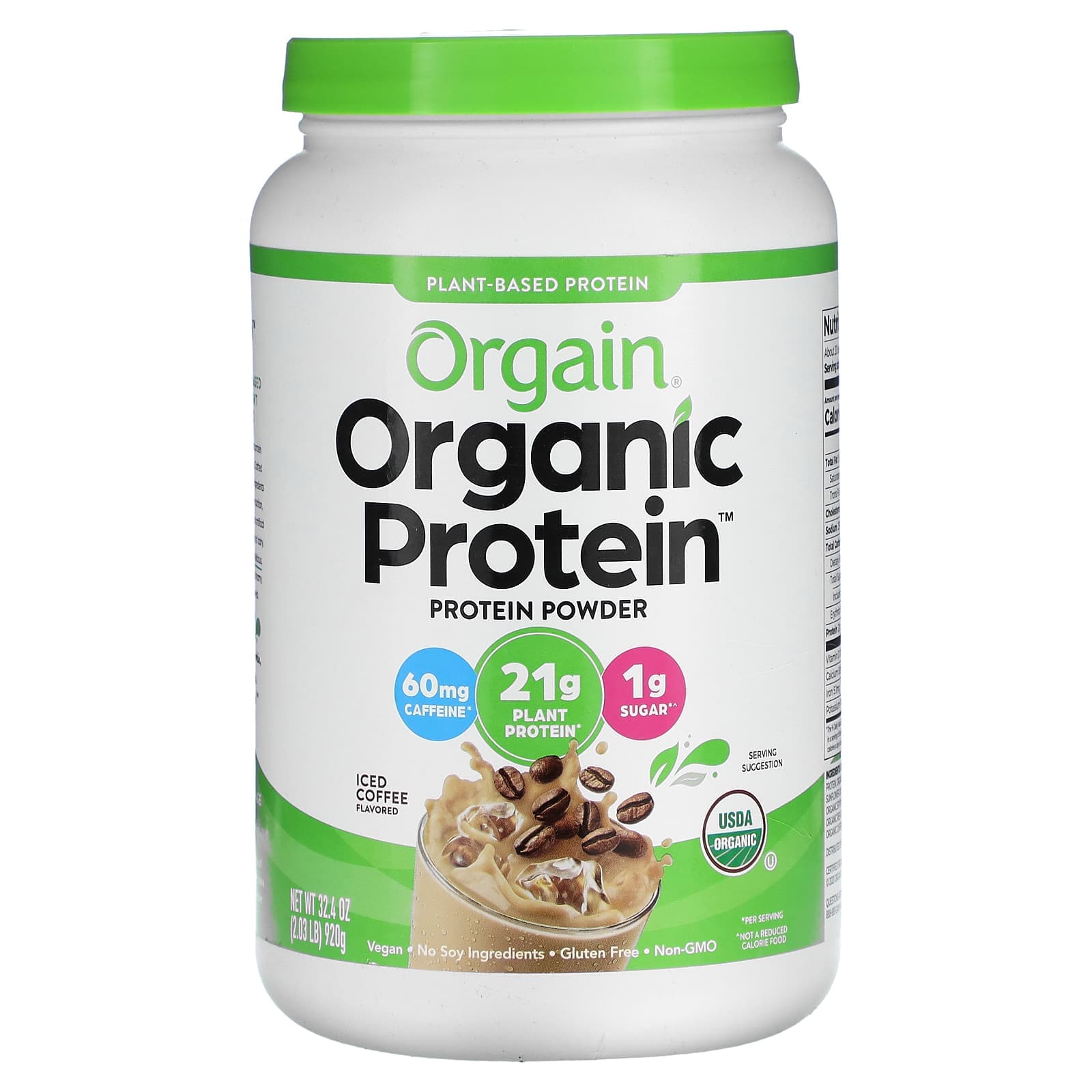 Orgain, Organic Protein Powder, Iced Coffee, 2.03 lb (920 g)
