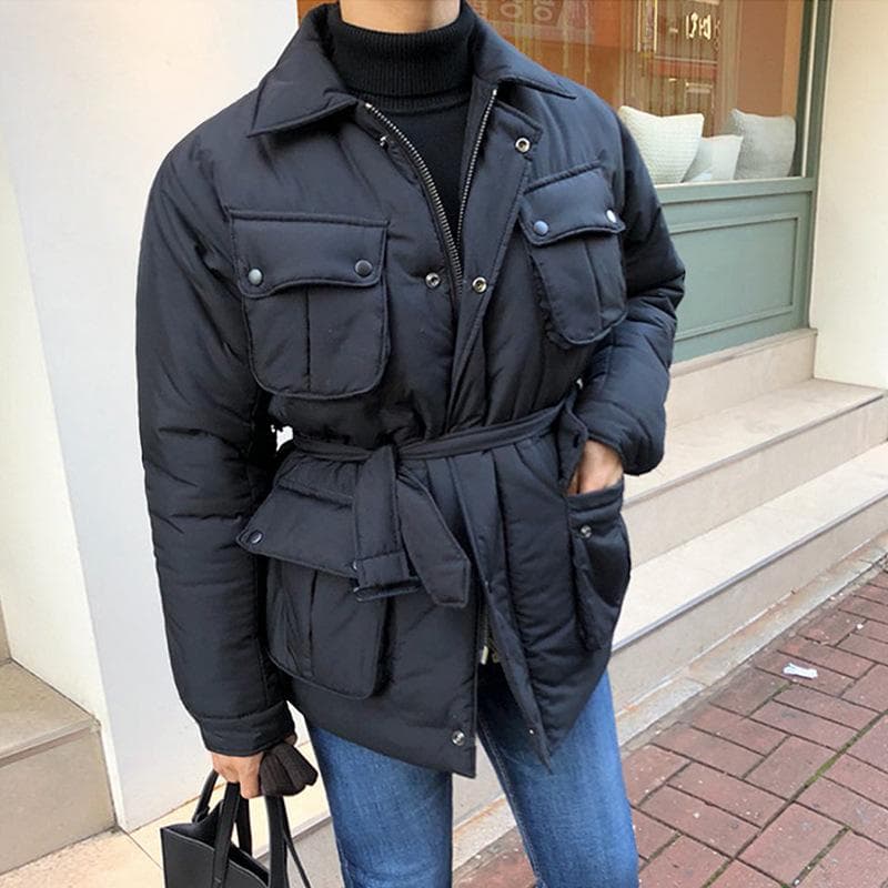Cotton Workwear Men's Winter Cotton Jacket Korean Style Loose Winter Thickened Warm Cotton Jacket 2XL black