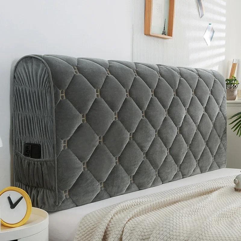 Solid Color Luxury Thicken Velvet Quilted Headboard Cover High Grade All-inclusive Bedside Cover Soft Plush Bed Head Cover 150x65cm grey