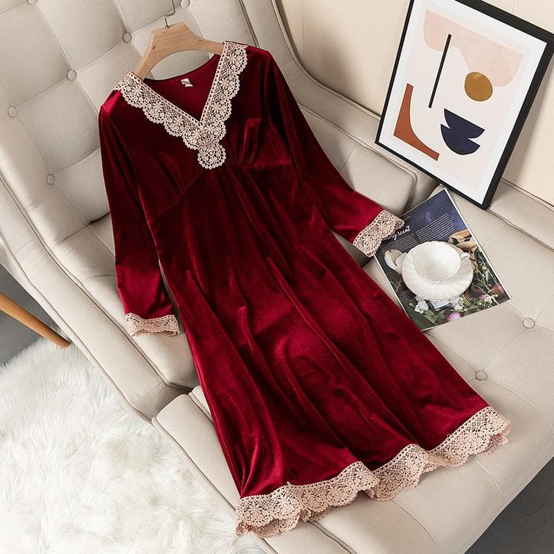Velvet Pajamas Women's Pajamas V-neck Nightgown Velvet Pajamas Pajamas New Underwear Home Clothes 2XL
