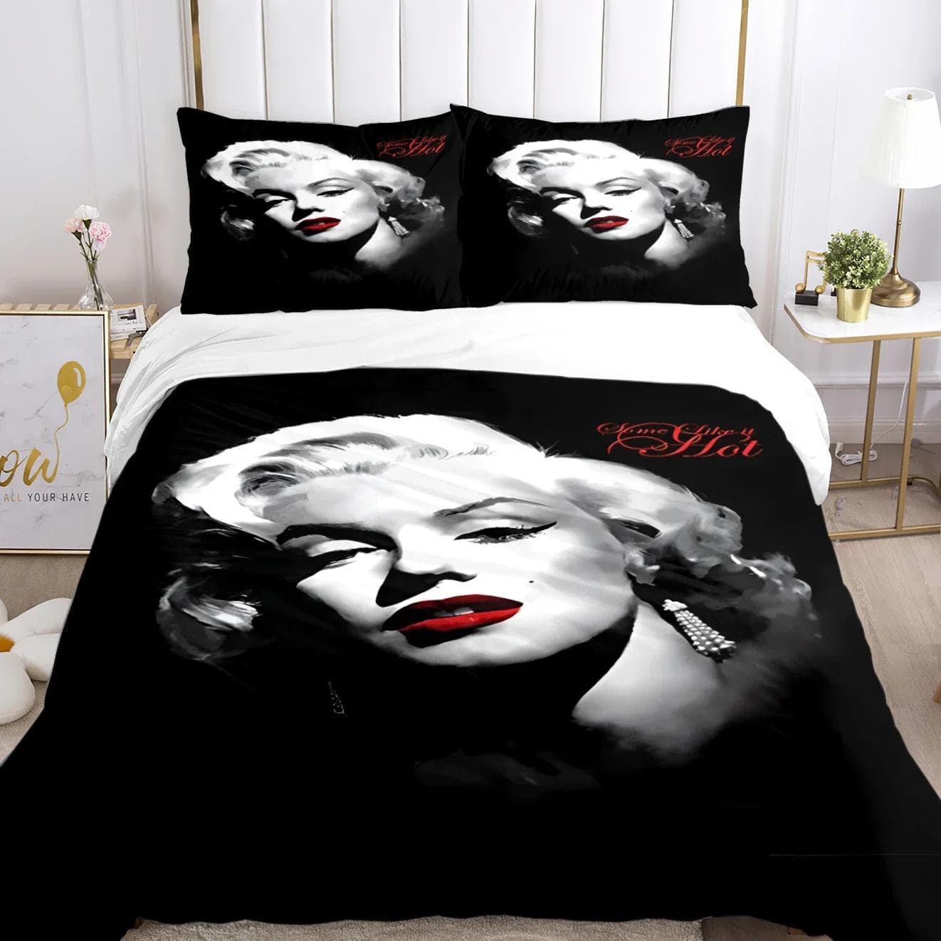 Marilyn Monroe Duvet Cover Comforter Fear Bedding sets Soft Quilt Cover and Pillowcases for Teens Boy Single/Double/Queen/King 150X200cm-3pcs