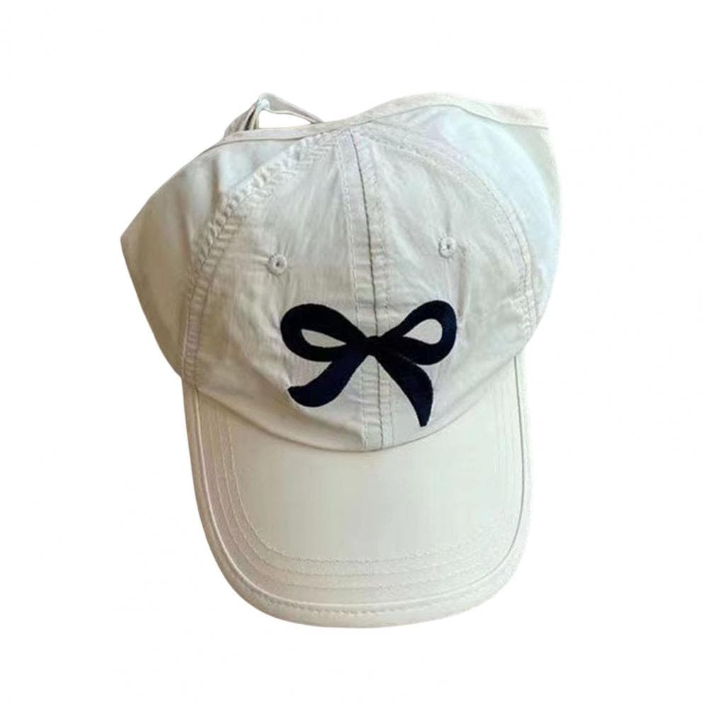 Bow Embroidery Cap Girls' Anti-uv Baseball Hat with Bow Embroidery Ponytail Hole for Outdoor Activities School Outings Girls beige