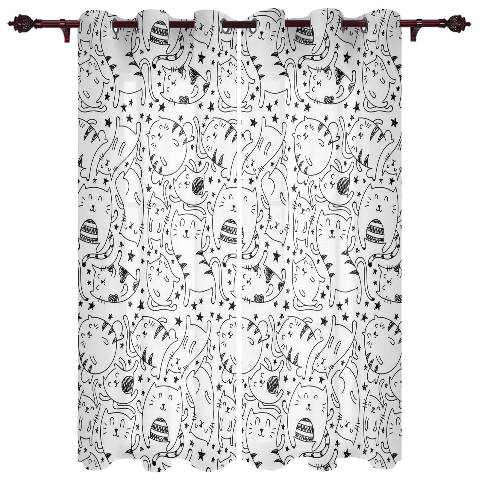 The Cat Animal Black Window Curtains Curtains for Living Room Decorative Items Living Room 100W x 215H(cm) x2