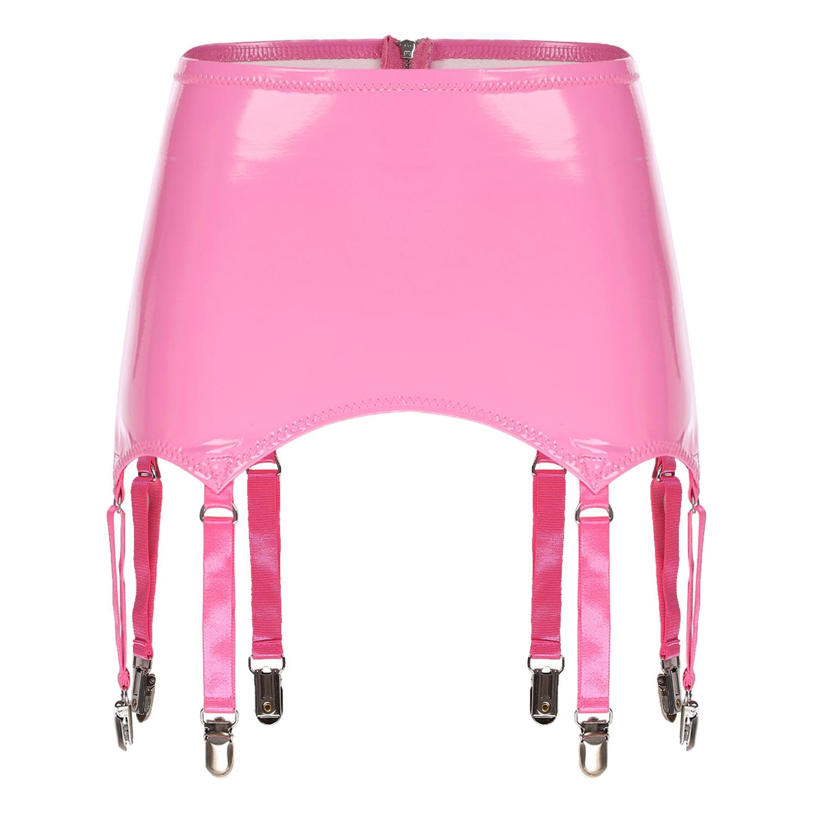 Womens Ladies Patent Leather Garters with Metal Clips Suspender Belt Clubwear Stage Performance Costume Underwear Lingerie M pink
