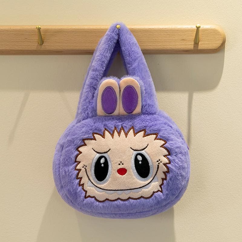 Cute And Colorful Labubu Plush Animal Shoulder Bag Stylish Crossbody Purse For Children Purple Round