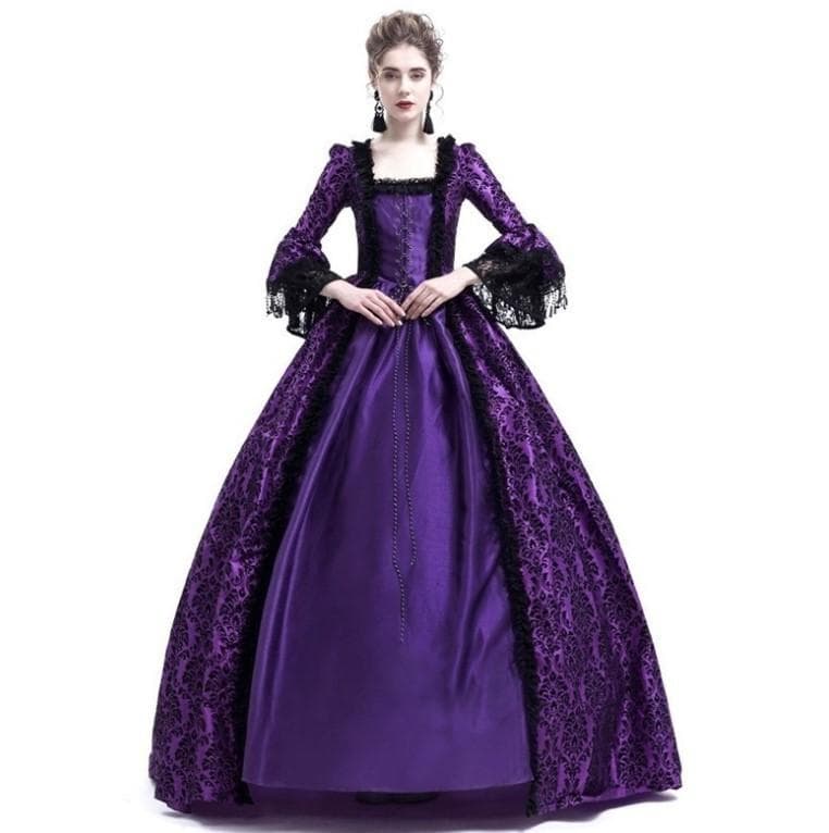 Medieval Palace Princess Cosplay Dress Adults Vintage Evening Gown Women Lace Renaissance Party Halloween XXXL purple