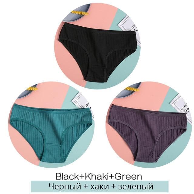 FINETOO Women's Cotton Panties 3Pcs Soft Striped Women Underpants Solid Girls Briefs Sexy Female Lingerie M-XL Comfort Underwear M