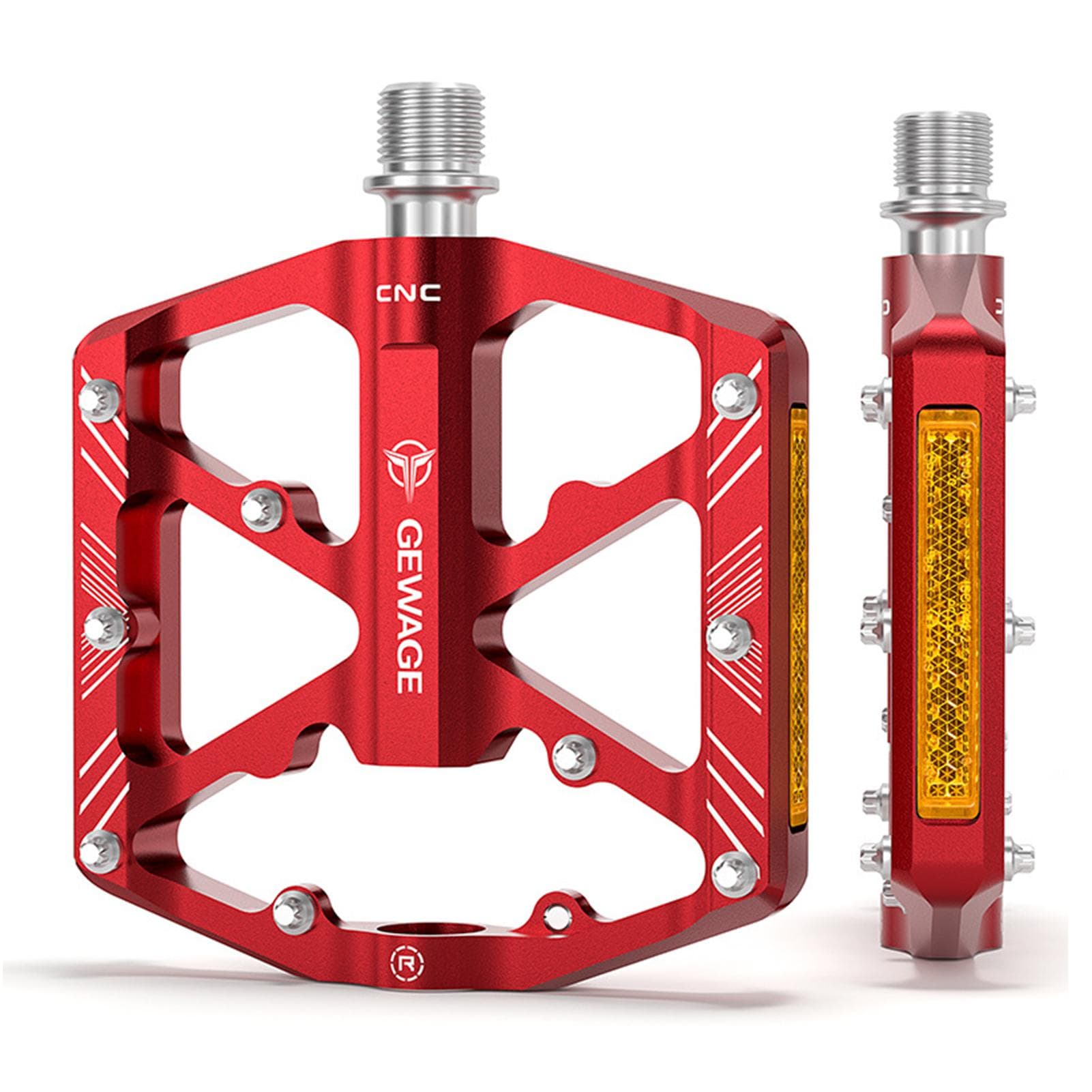 Bike Pedals Aluminum Alloy Bicycle Pedals with Reflectors Mountain Bike Pedals Non-Slip Cycling red