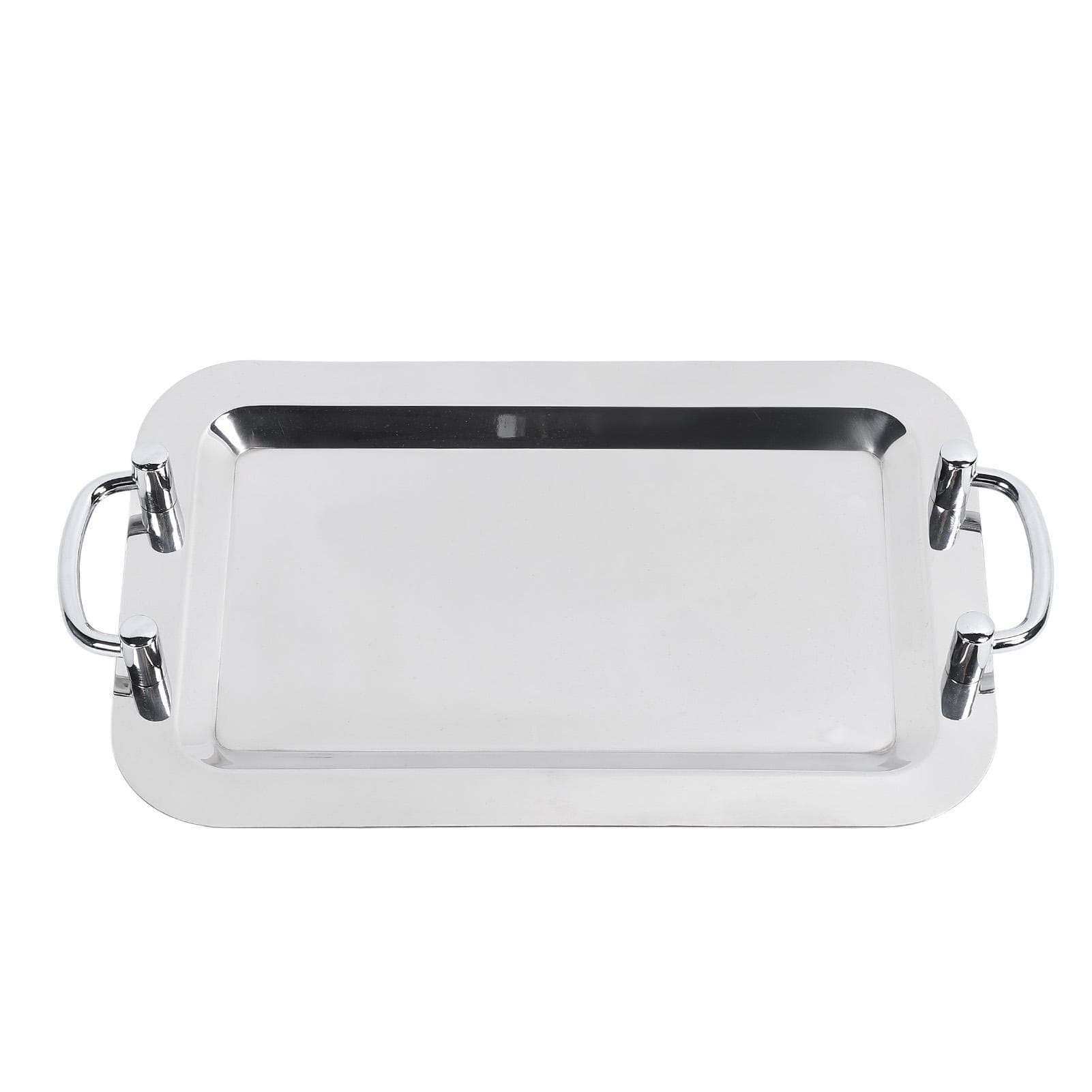 Stainless Steel Buffet Plate Bright Mirror Finish Serving Tray with Handle for Hotel Restaurant Rectangular (Length 16.9in)
