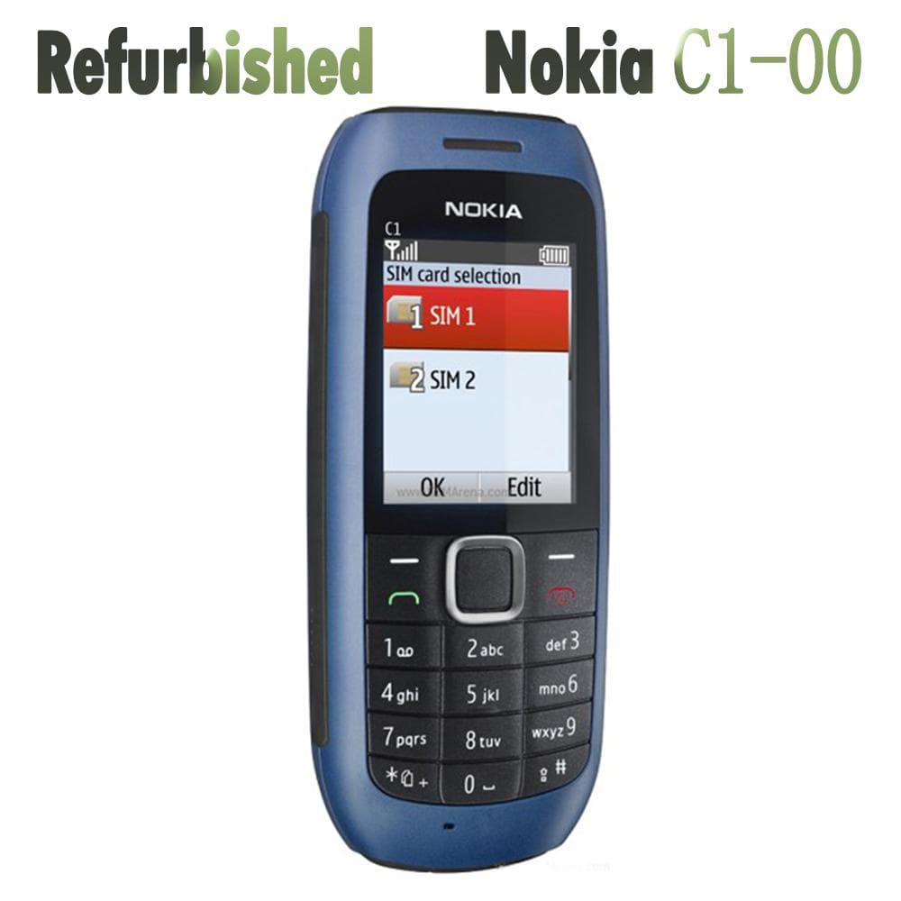 Refurbished Nokia Original Nokia C1-00 Dual SIM Mobile Phone Not Suppourt Russian With Dual SIM 1 Battery 1 Charger black