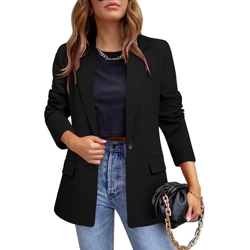 Women Business Jackets Long Sleeve Blazer Ladies Open Front Work Casual Plain Coats 3XL black