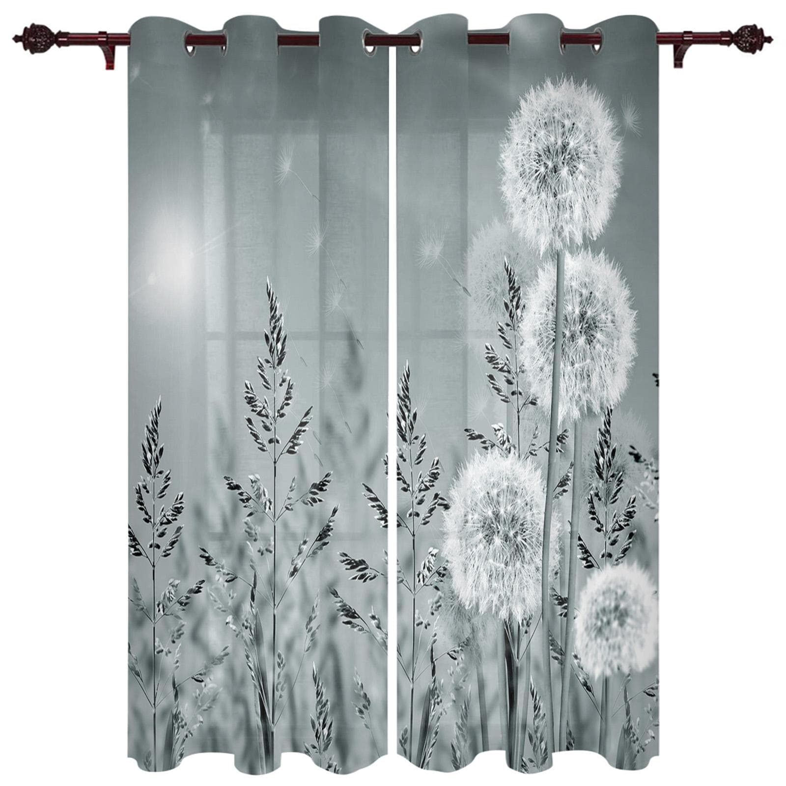 Dandelion Butterfly Flowers Plant Animal Decoration Home Curtains Household Goods Living Room Bedroom Curtain 135W x 60H(cm)