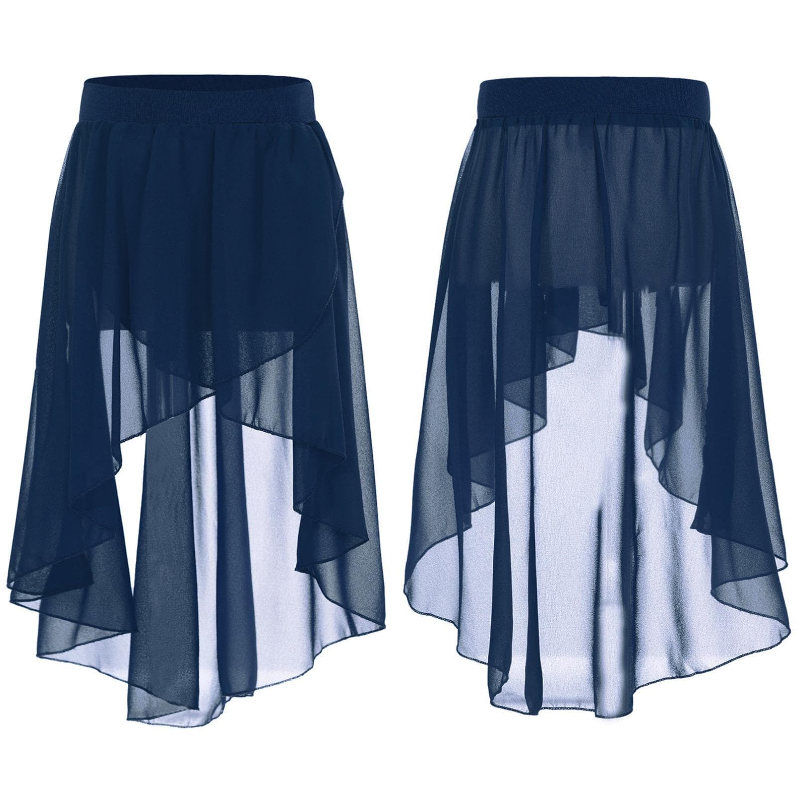 Kids Girls High Low Chiffon Dance Skirt for Lyrical Ballet Latin Jazz Stage Performance 9-10 Years navy blue