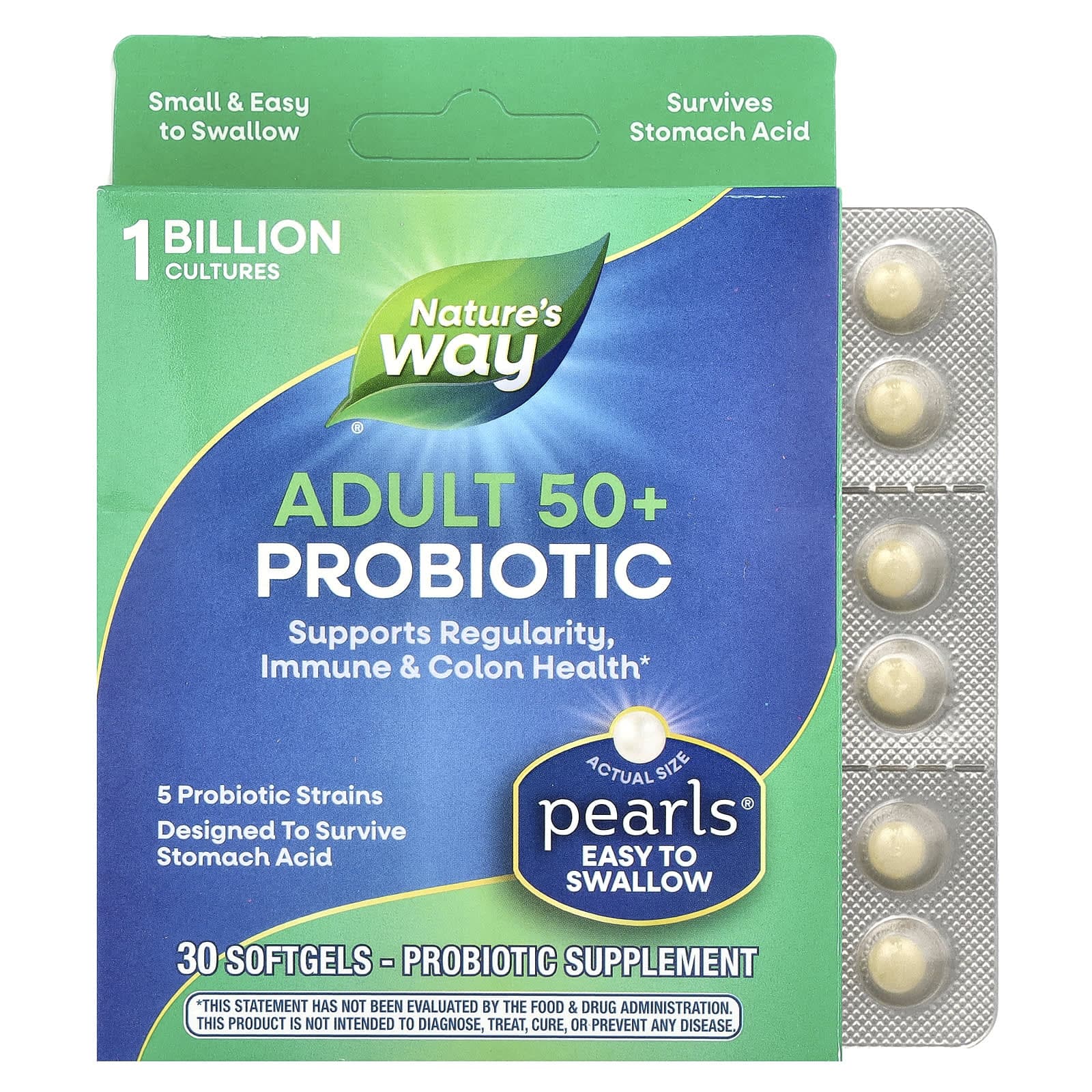 Nature's Way, Probiotic Pearls Adalt 50+, 30 softgels