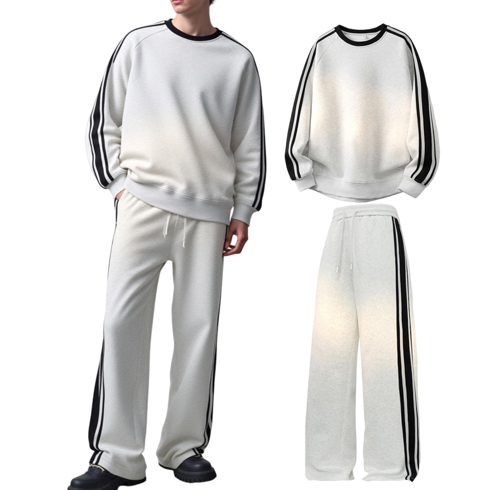 Kayiyasu Sweatsuit Tracksuit Top and Running Solid Loose Men's Set, Bottoms, Loungewear, Skin-Friendly, Wear, Sportswear, Color, Casual, Fit, Unisex, gray