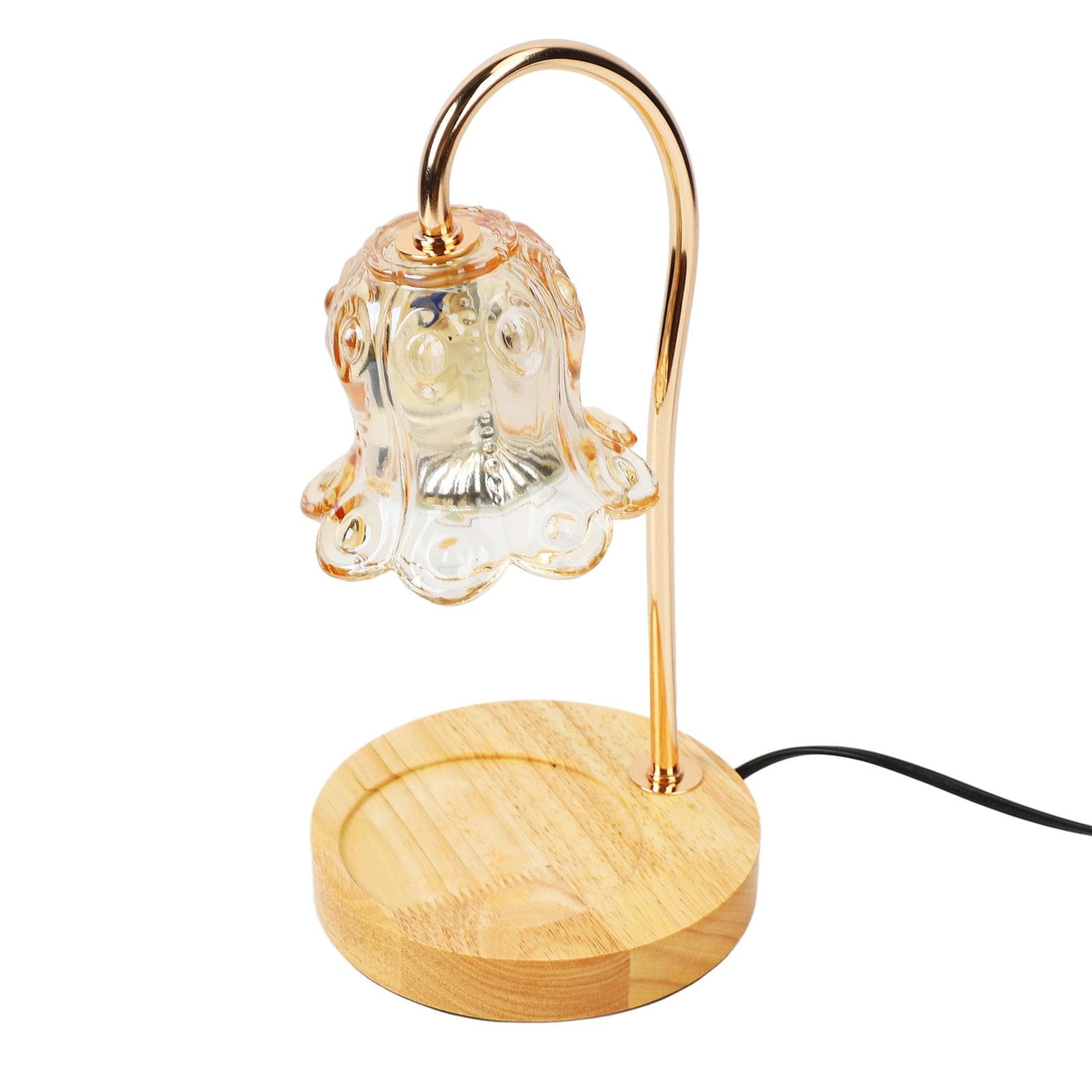 Candle Lamp Dimmable Timing Wooden Base Glass Lampshade Anti Slip Metal Pole Candle Warmer with US Plug