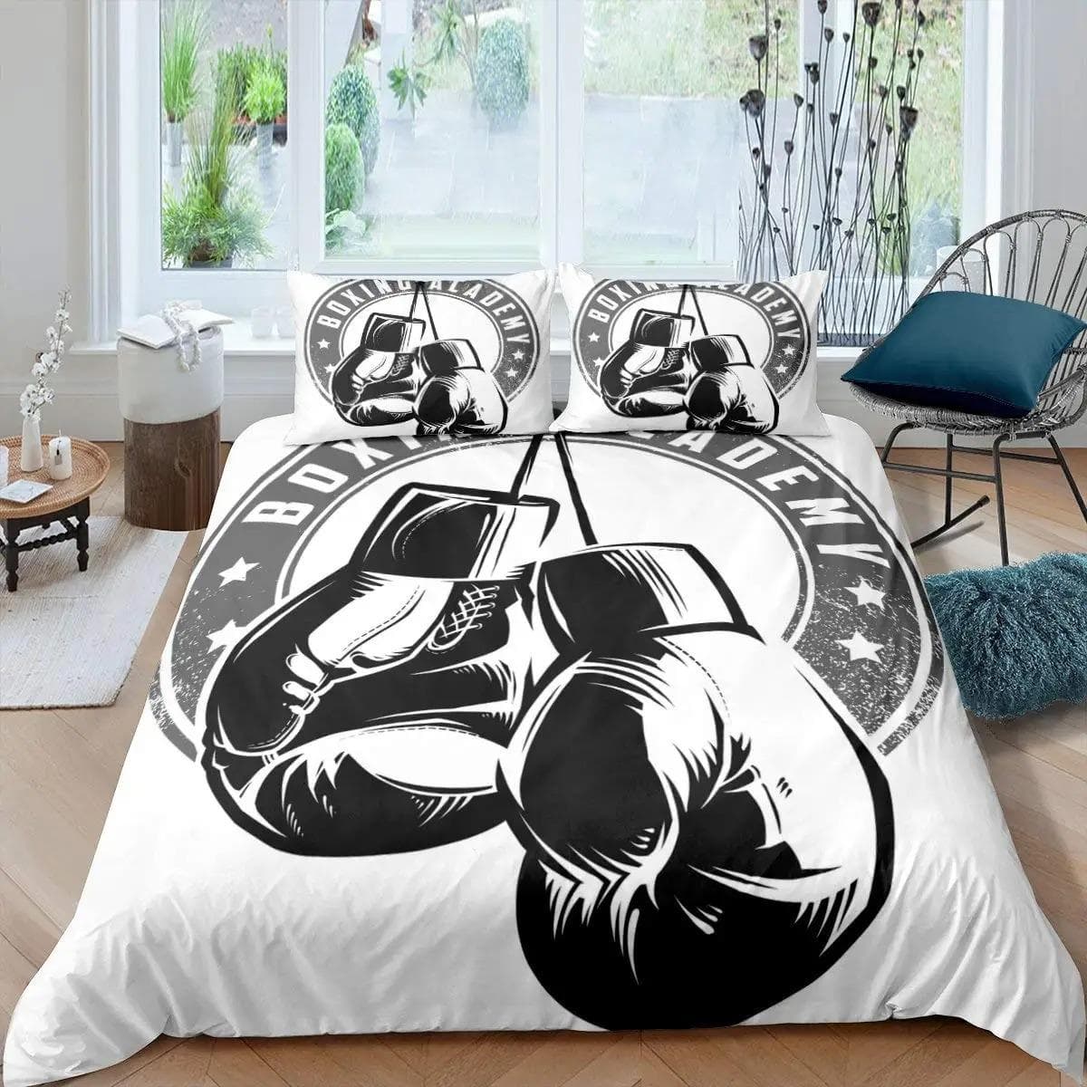 Boxing Sport Duvet Cover King Queen Golden Boxing Gloves Bedding Set Yellow Fire Print Comforter Cover Microfiber Quilt Cover 70x133cm 2pcs