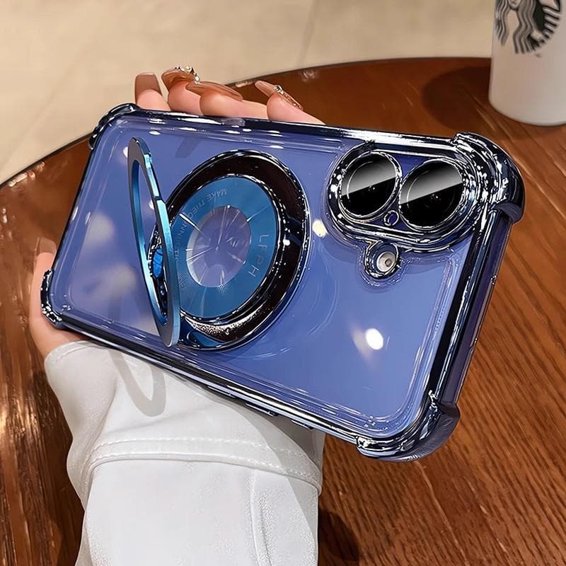 Magnetic Rotary Bracket Suitable for IPhone 16pro Mobile Phone Case Four Corners Anti-fall Apple 15 Electroplating Protective Case 14 iPhone11 blue