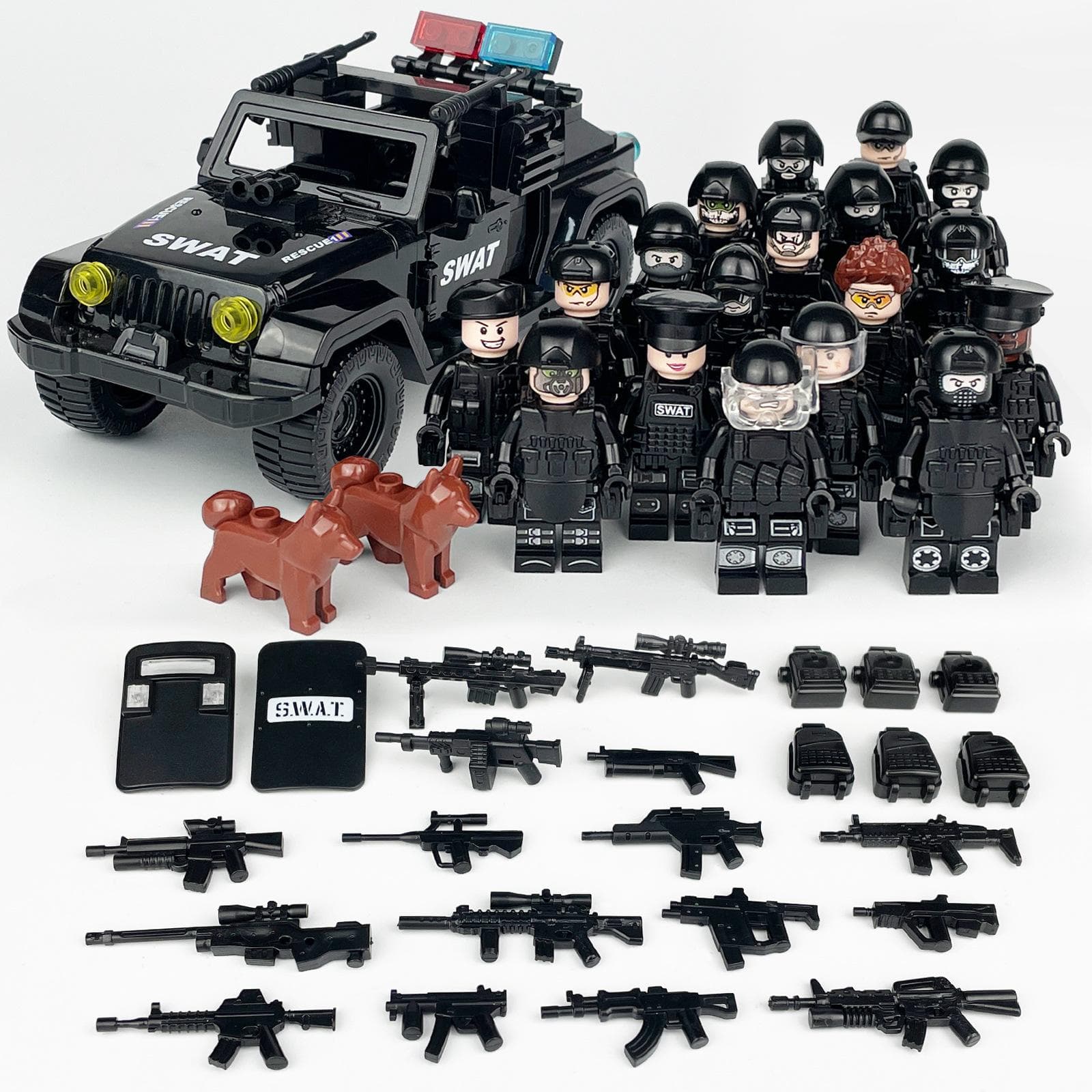 Black SWAT Truck Set Children's Building Blocks