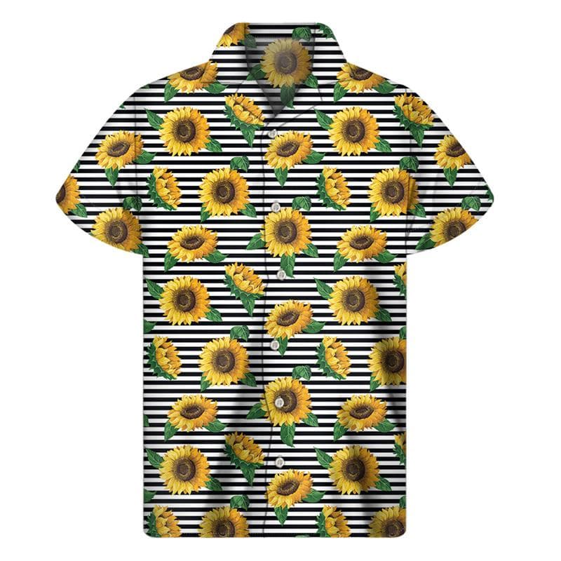 3d Plants Sunflower Print Shirt For Men Fashion Classic Short Sleeve Summer Vacation Shirts Breathable Tops Hawaiian XXXL