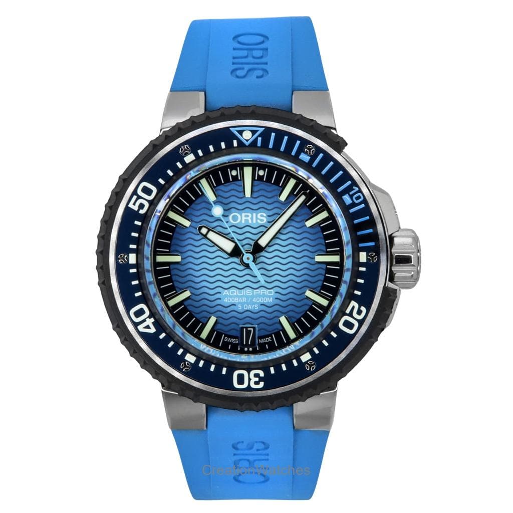 Oris Aquis Pro Rubber Strap Blue Dial Automatic Diver's 01-400-7777-7155-Set 4000M Men's Watch blue