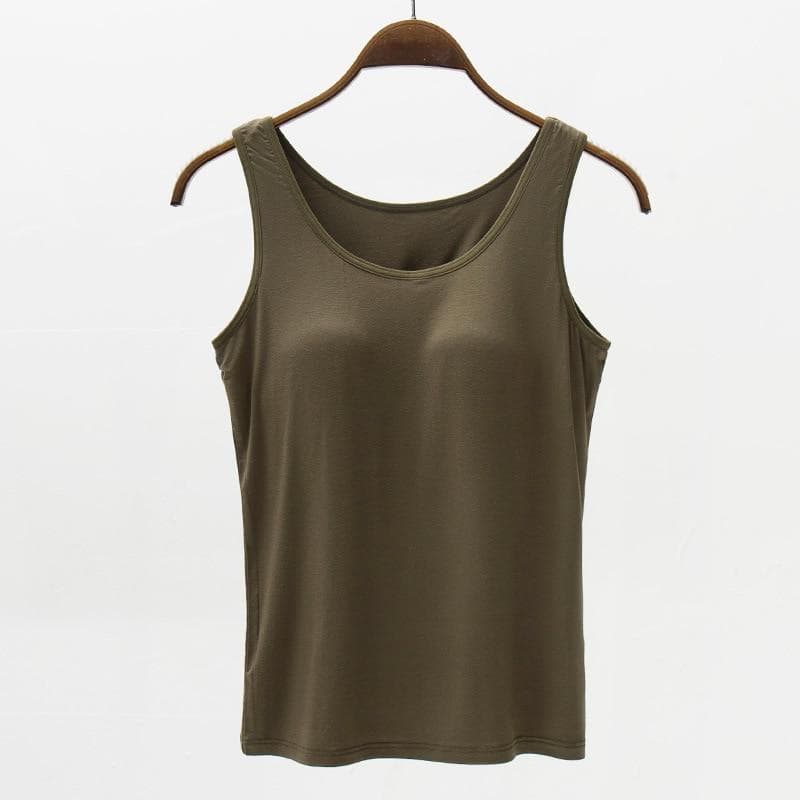 Women's Large Modal Camisole Lingerie Top for Summer with Five-Finger Cup Chest Pad and Wide Shoulder Straps - Multiple Color Options M