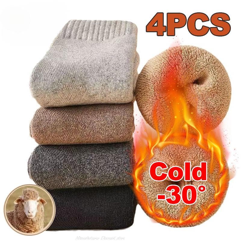 Super Thick Men Wool Socks Solid Winter Warm Snow Socks Thermal Cashmere Marino Fleece Socks Plush Thick Socks Male Women Socks one size