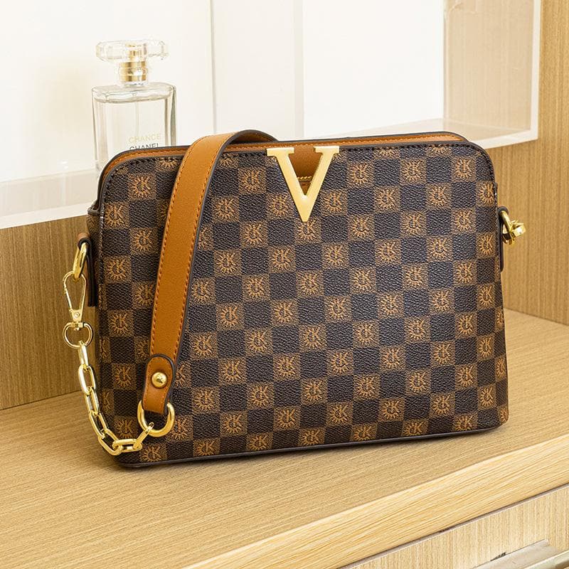 Women's Diagonal Shell Bag Classic Vintage Print Bag Light Luxury Large Capacity Single Shoulder Chain Hand Bag
