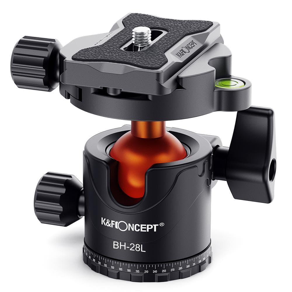 K&F CONCEPT BH-28L Ballhead Tripod Mount Adapter 28mm Large Ball Head Adapter with Quick Release black