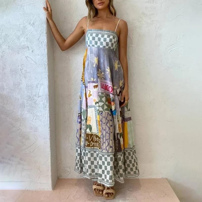 Spring New Women's Clothing Temperament Fashion Printing Backless Sexy Suspender Big Pendulum Dress Women 3XL