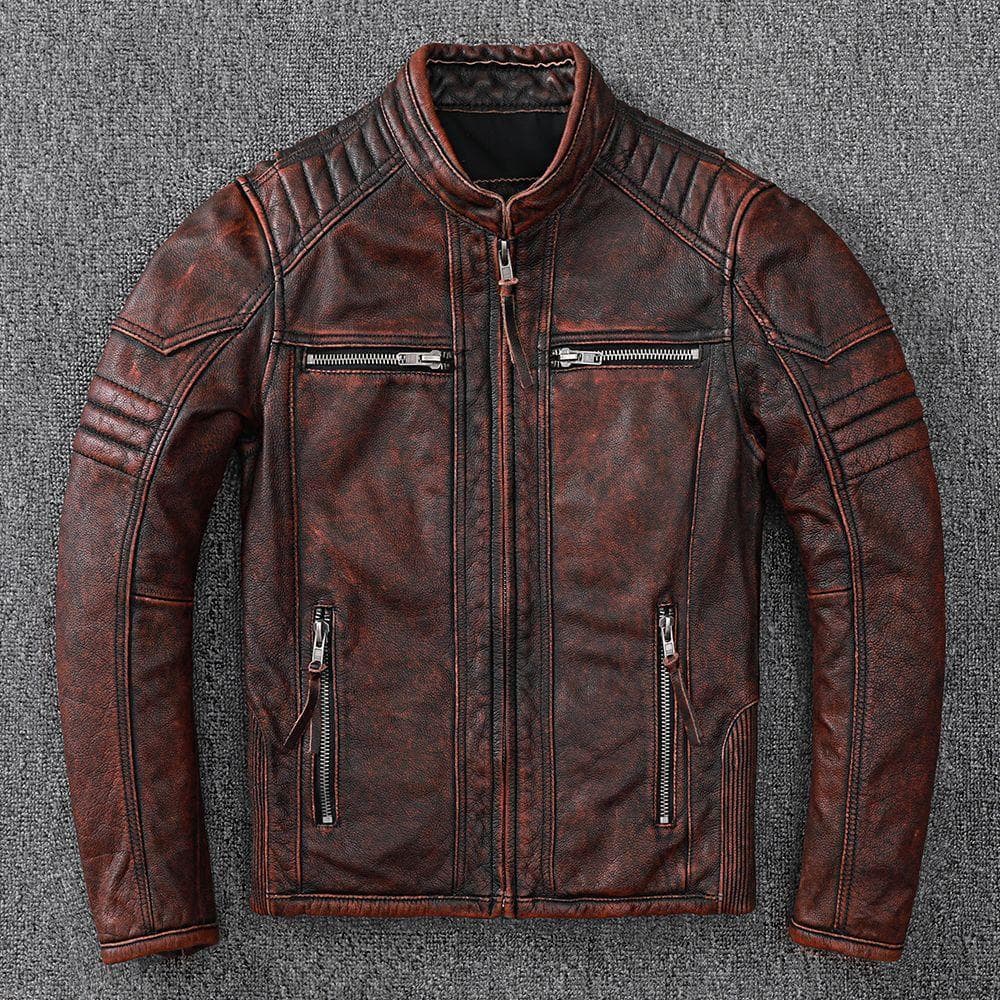 Laminated Cowhide Genuine Leather Jacket for Men New Style XXXXL brown