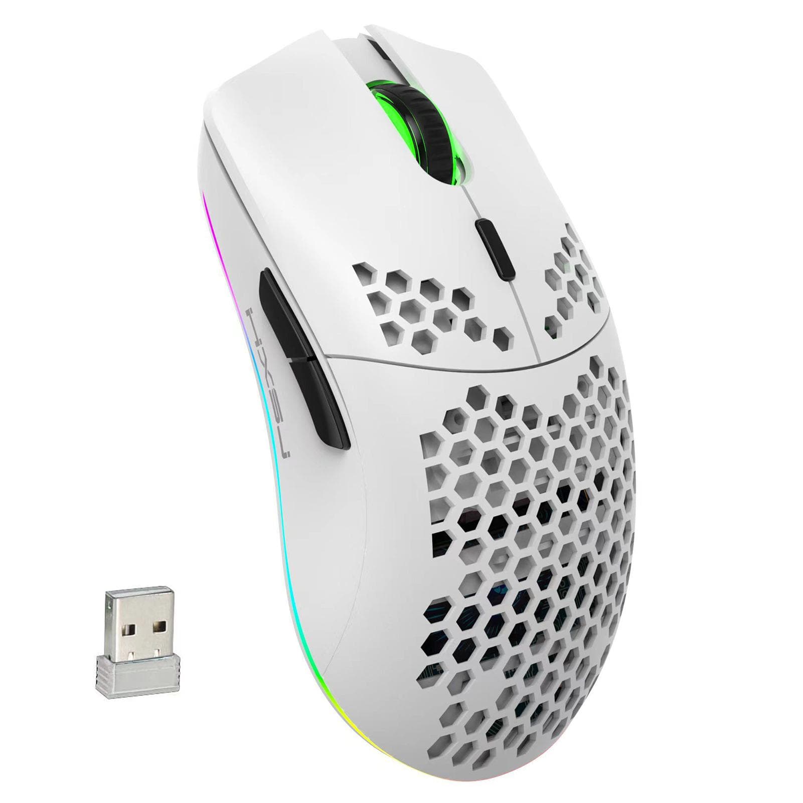 HXSJ T66 RGB 2.4G Wireless Gaming Mouse RGB Lighting Charging Mouse with Adjustable DPI Ergonomic white