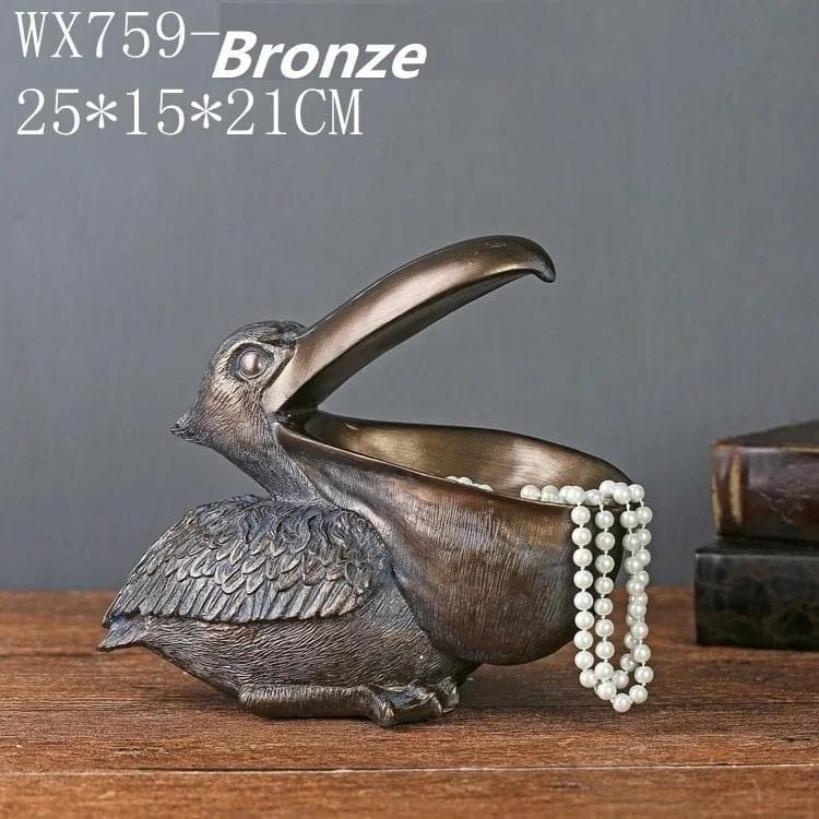 Creative Pelican Statue 3D Toucan Figurines Sculpture Table Decoration Candy Sundries Storage Box Keys Holder for Home Bar Decor bronze