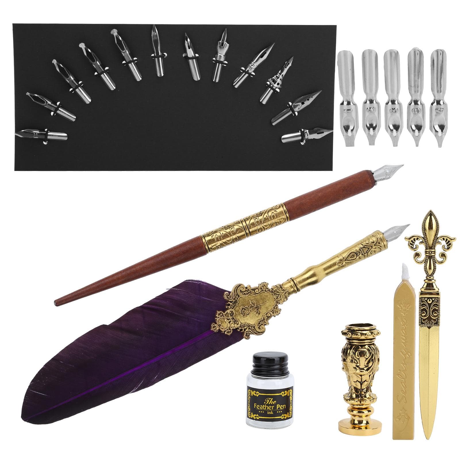 Feather Pen Set Calligraphy Writing Drawing Quill Dip Kit Vintage Art Craft CollectionSP248014R