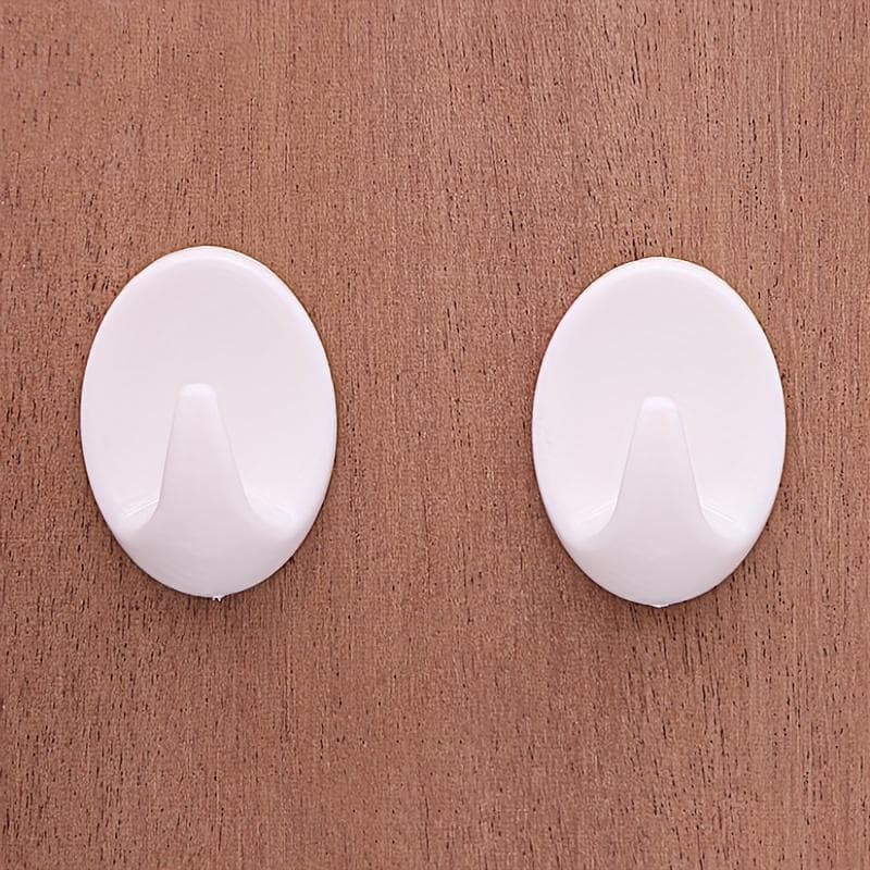 2Pcs Plastic White Oval Hanger, Self Adhesive Wall Holder Punch Free Traceless Sticky, Household Multipurpose Storage Holder For Kitchen, Bathroom 2pcs