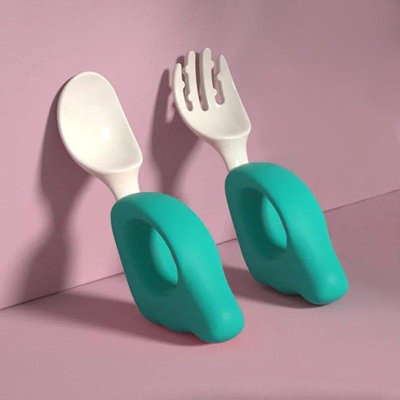 Baby Spoon Fork Learn To Eat Training 1-2 Years Old To Eat Baby Child Chopsticks Set Complementary Food Fork Plastic Tableware green