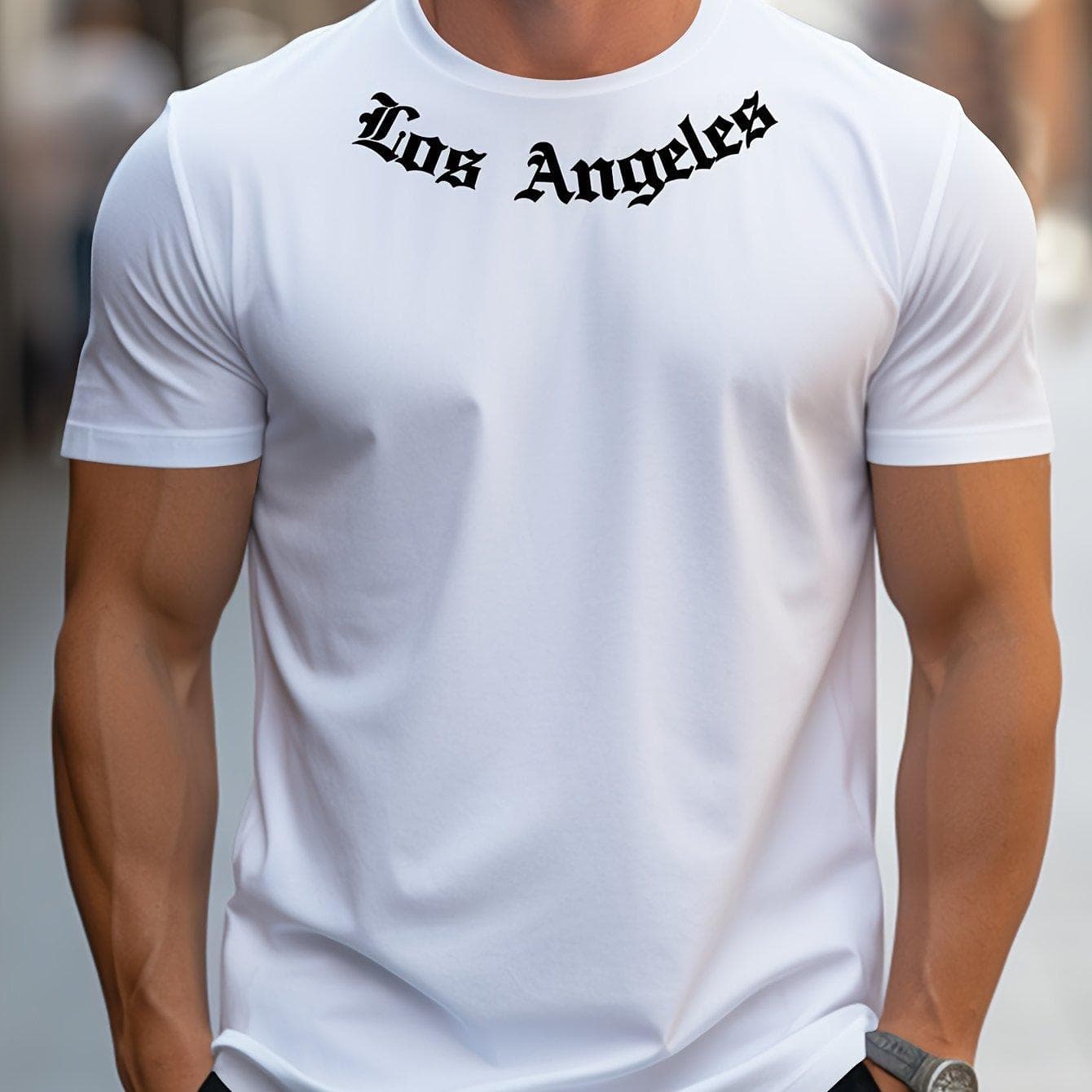 Cotton Men's 100% cotton summer loose size Los Angeles Graphic printed slim fit casual sports round neck short sleeved T-shirt top 3XL