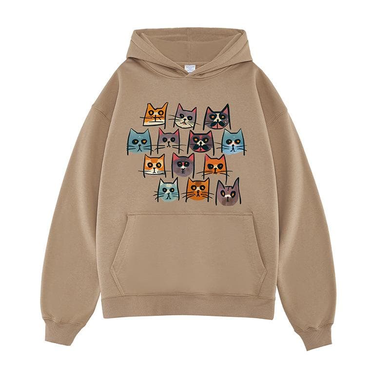 New Autumn Fun Cartoon Cat Hooded Sweatshirt Men and Women Loose Couple Lazy Coats XXL