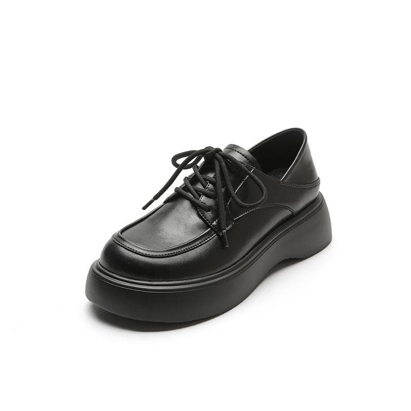 Big Toe Loafers Women's Spring Small Leather Shoes Cute Style Slip on Round Toe Tie Thick Bottom Muffin Thick Bottom Single Shoes Women 38