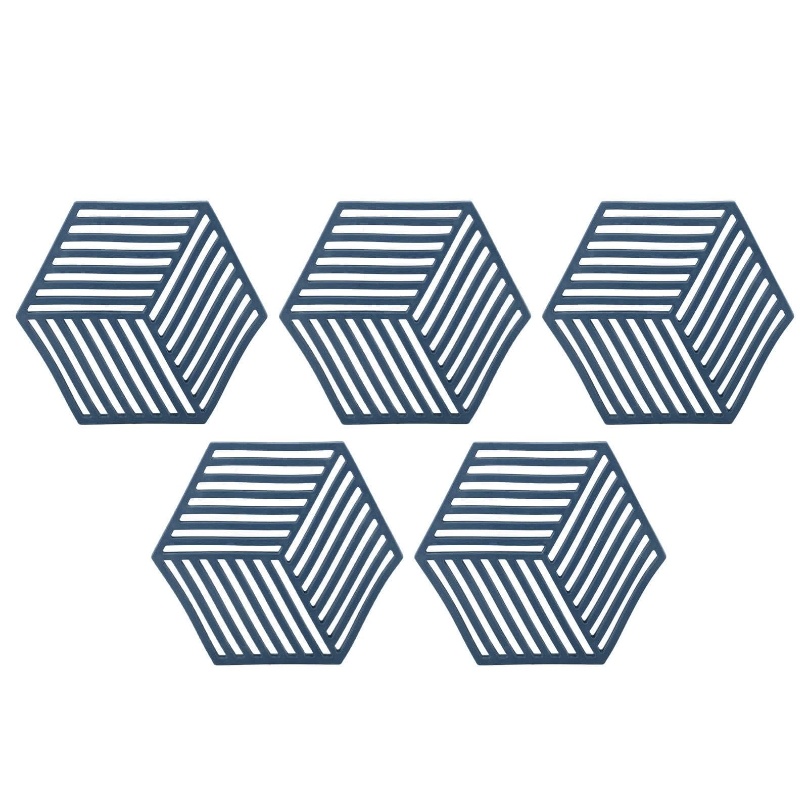 5PCS Silicone Trivet Mats Heat Resistant Hexagon Bowl Mats for Drinks Outdoor Table Hot Dishes Blue blue