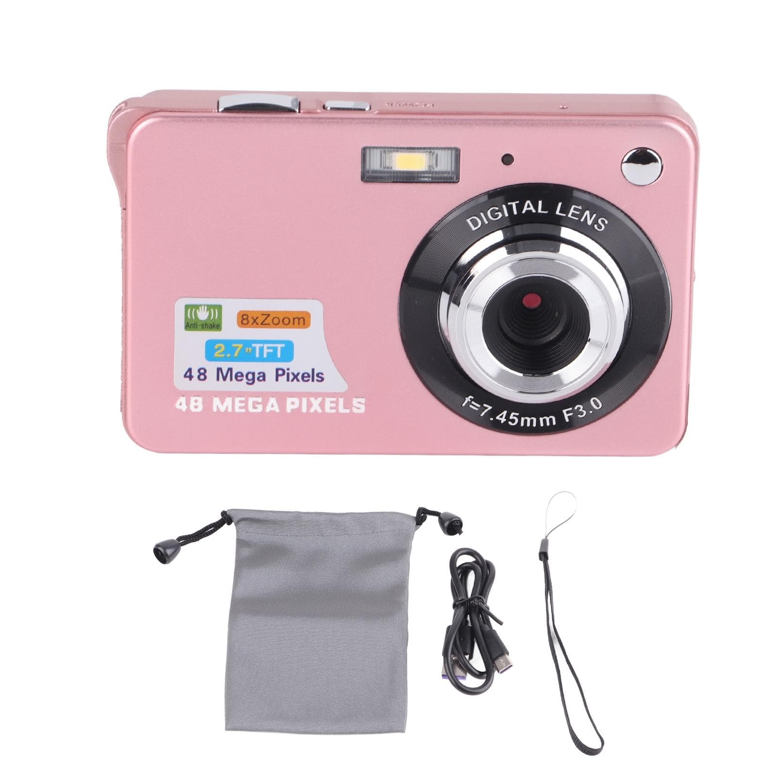 4K Digital Camera 48MP 2.7in LCD Display 8x Zoom Anti Shake Vlogging Camera for Photography pink
