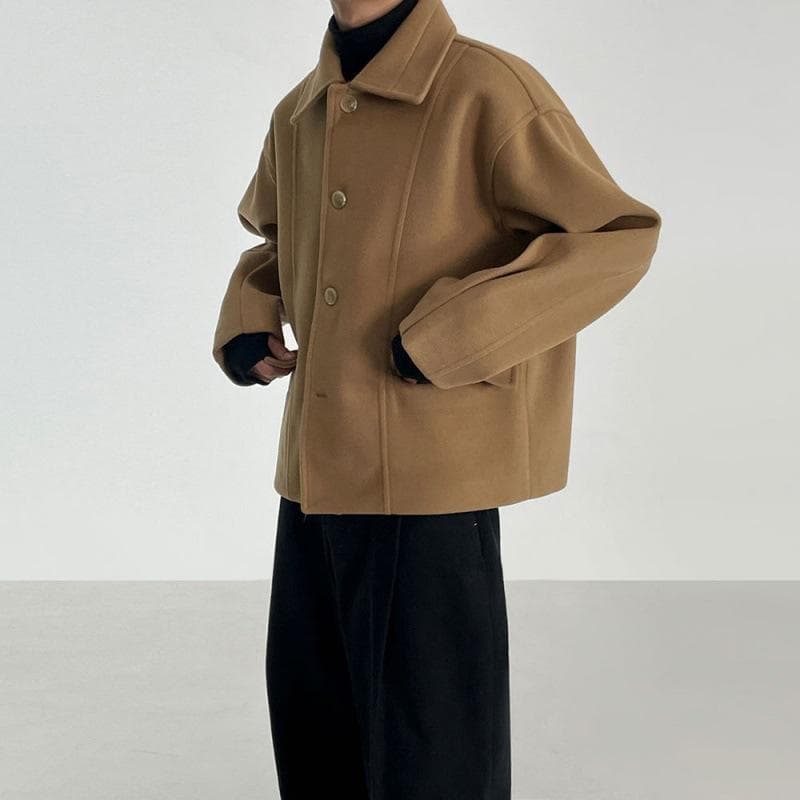 Lapel Woolen Jacket Men's Autumn and Winter Short Thickened Coat Korean Style Loose Casual Retro Top 2XL brown