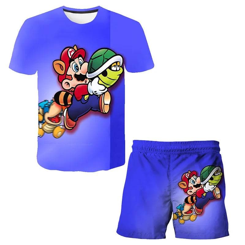 2025 MINISO Children's Clothing Sets Cosplay Super Mario T-shirts Shorts 2 Pcs Suits Kids Boys Girls Tops Tee Mario Bros T-shirt Pants Suit 130