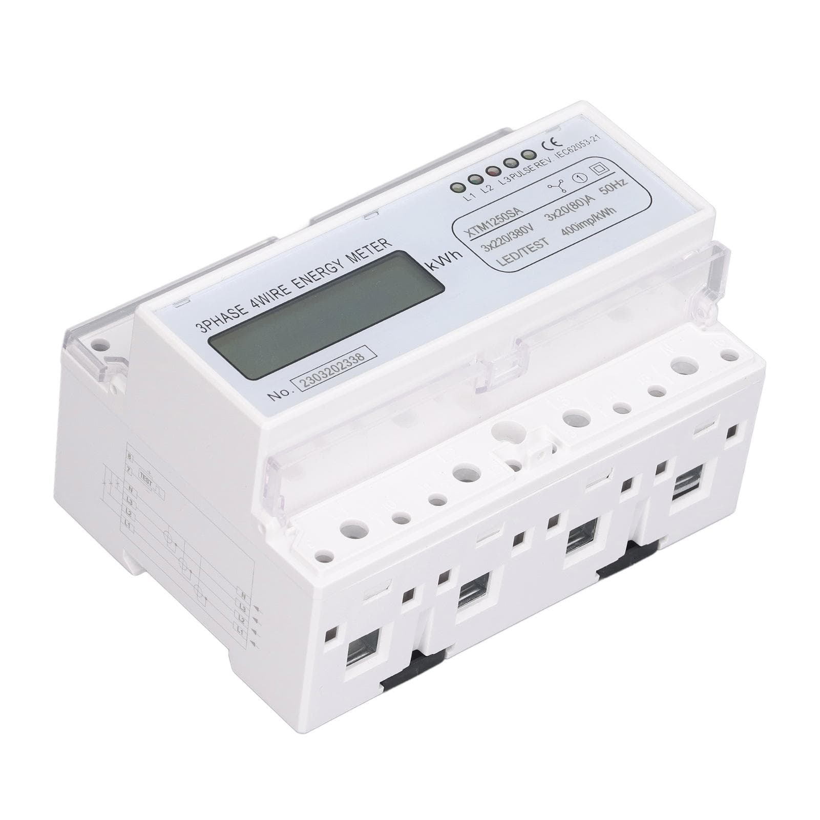 7 Digit LCD Electric Energy Meter 35mm DIN Rail Mounting 3 Phase 4 Wire Electricity Usage Monitor
