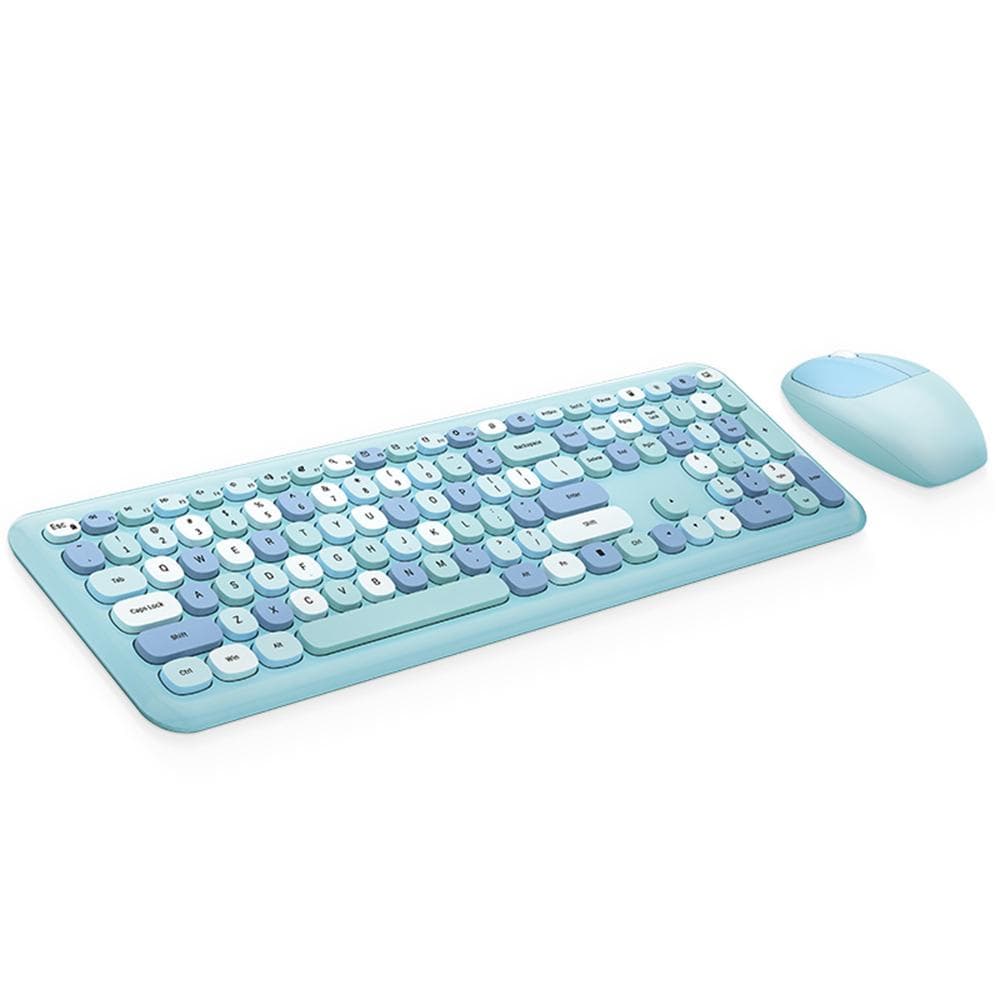 Mofii 666 Keyboard Mouse Combo Wireless 2.4G Mixed Color 110 Key Keyboard Mouse Set with Round Punk blue
