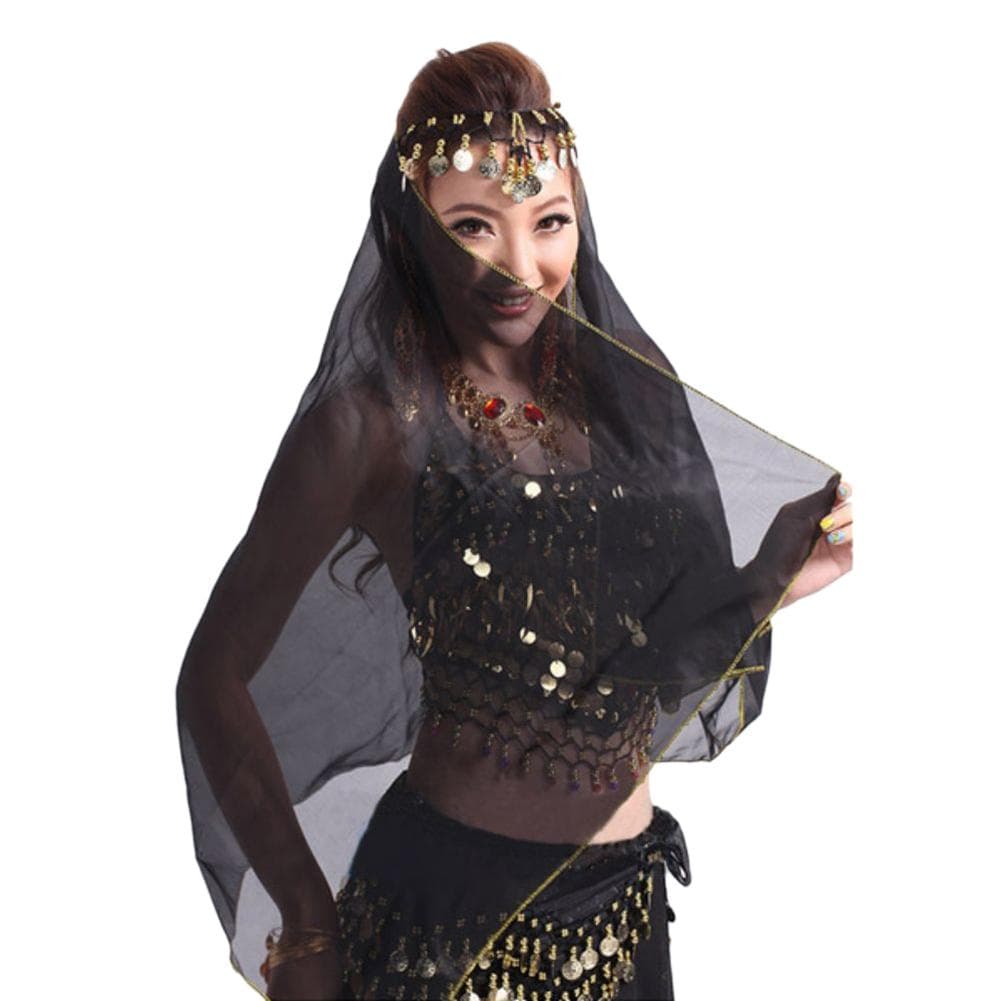 Women's Costumes Fashion India Belly Dance Chiffon Scarf Dance Head Veils Dancewear Headdress Head Scarves with Coin Accessories
