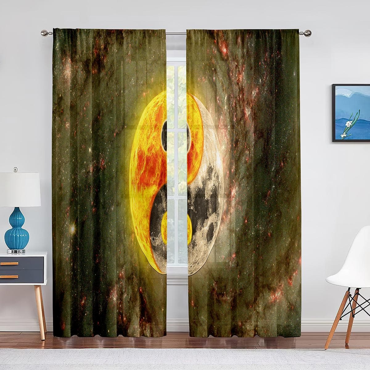 Yin Yang Trippy Psychedelic Art Tulle Voile Curtains for Bedroom Window Decor Living Room Sheer Curtains Blinds Organza Drapes 1 PCS W100XH250cm&Grommet Top