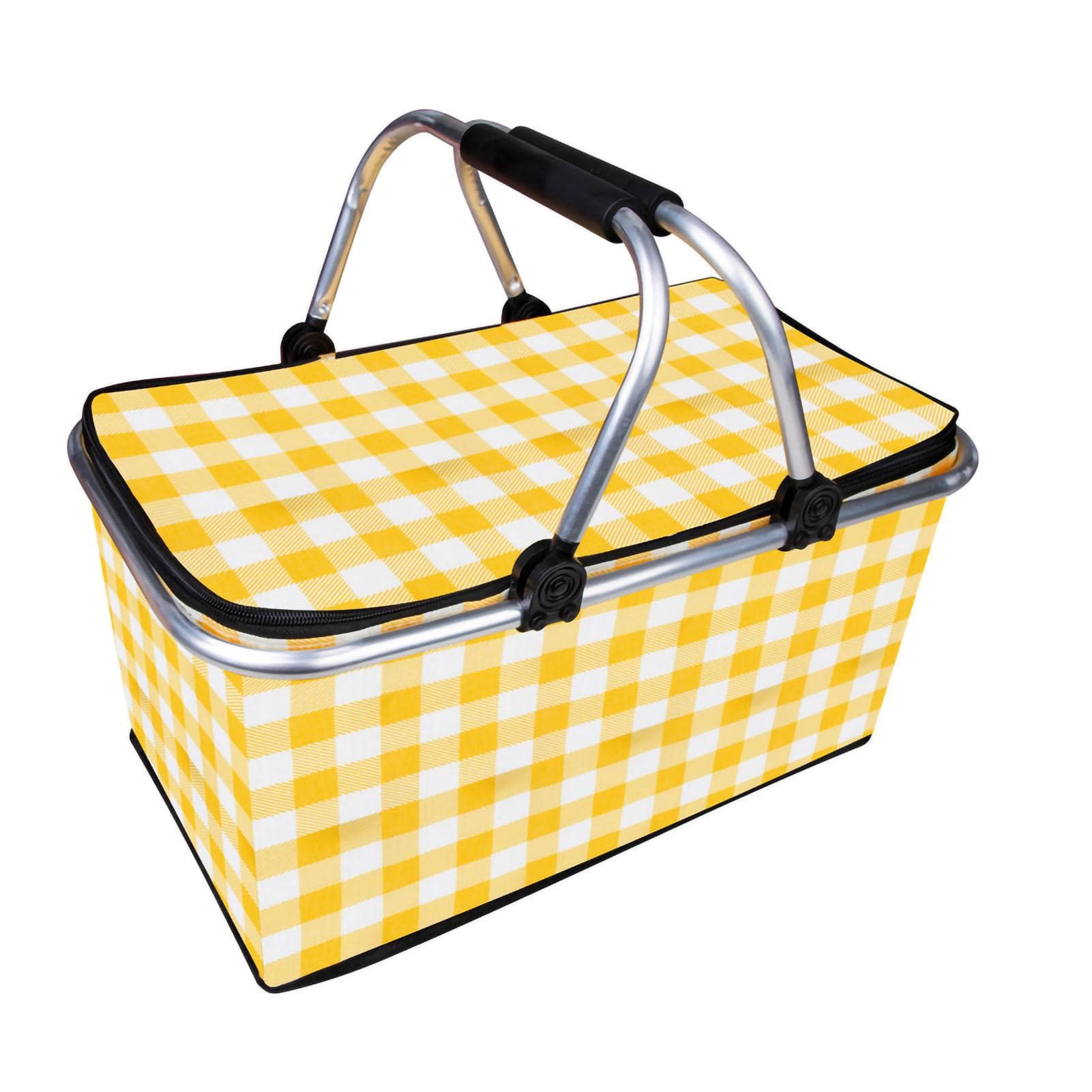 Insulated Basket Portable Folding Thermal Insulation and Cold Preservation Picnic Basket for Outing yellow