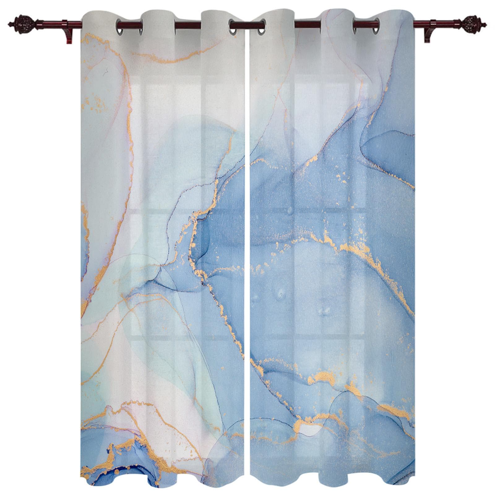 Marble Texture Ink Black And White Window Curtains Home Decor Bedroom Window Treatments Valance Curtains for Living Room 135W x 60H(cm)